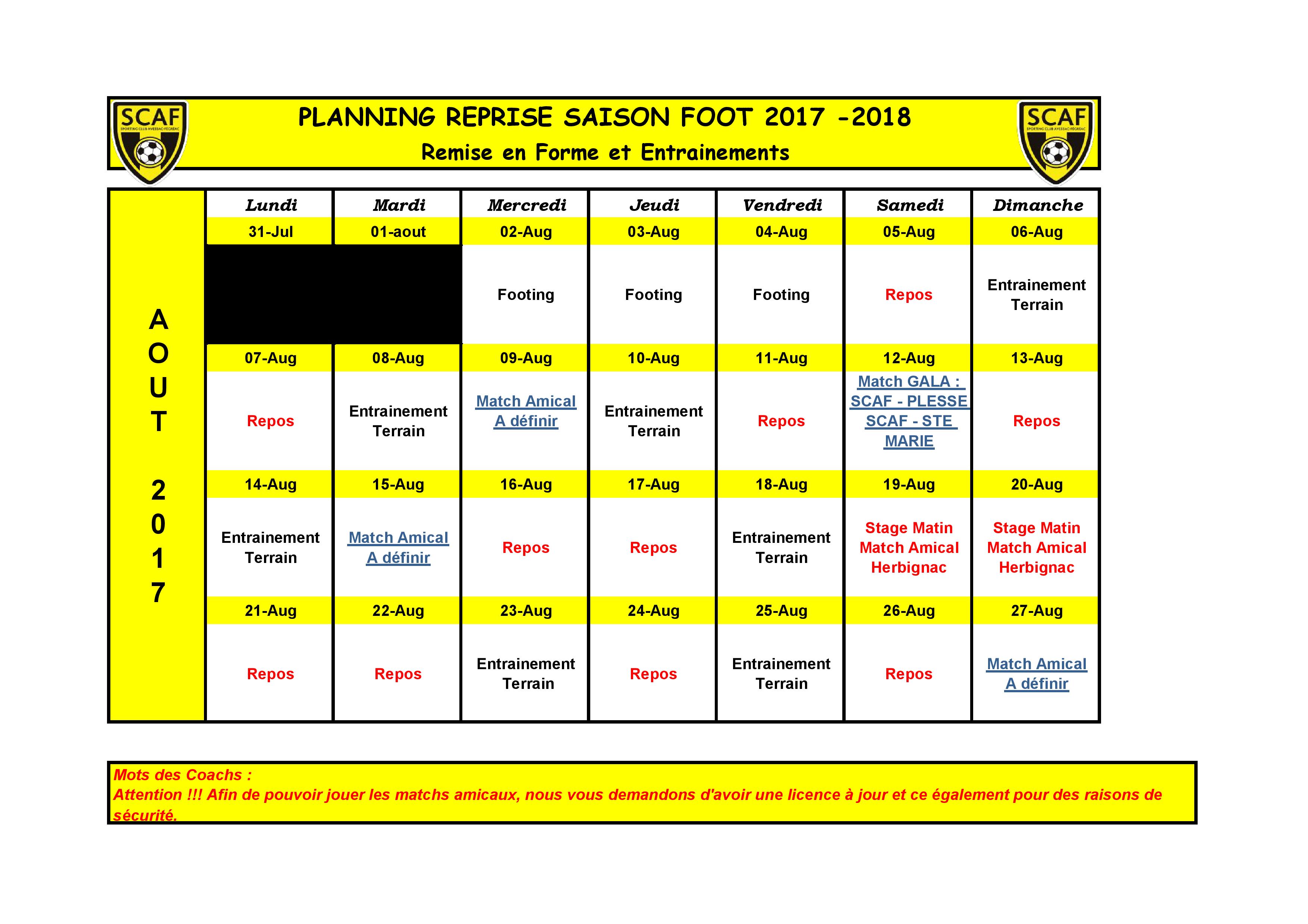 Actualité - RAPPEL : PLANNING DE PRÉPARATION SENIORS - Club Football ...